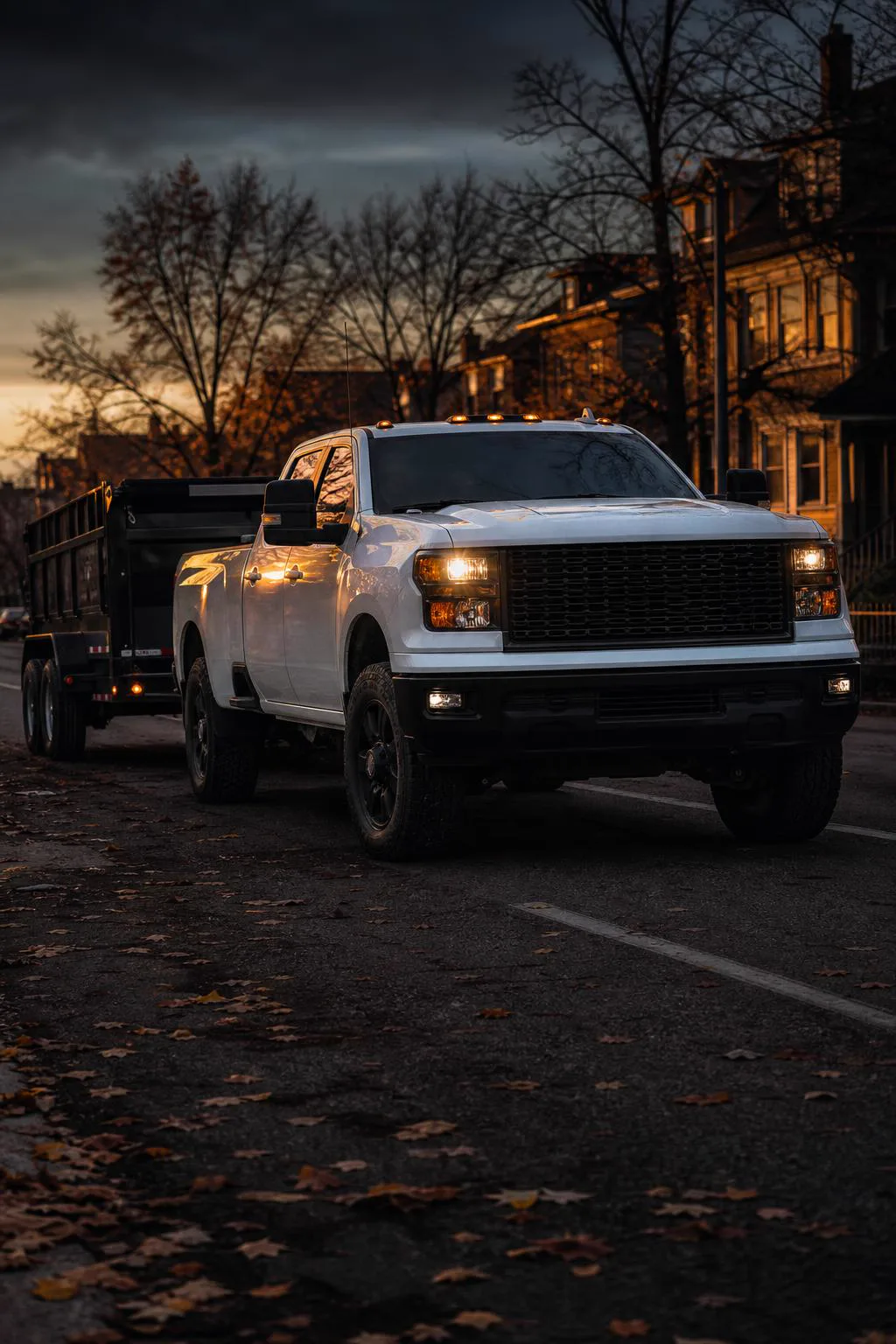 Clean Out Kings pickup truck and loaded dump trailer parked outside a Cleveland home